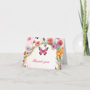 Carte De Remerciements Baby shower papillon rose Jardin floral