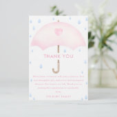 Carte de remerciements Baby shower parapluie bleu (Debout devant)