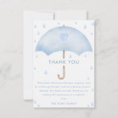 Carte de remerciements Baby shower parapluie bleu (Devant)