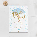 Carte de remerciements Baby shower parapluie bleu<br><div class="desc">Achetez ce modèle modifiable et profitez d'un Carte de remerciements parapluie bleu de haute qualité! Baby shower rose. Invitations de douche pour bébé Set pour les garçons.</div>
