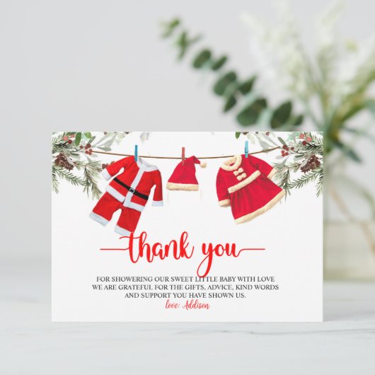 Carte De Remerciements Baby shower père Noël, Baby shower de Noël (Debout devant)