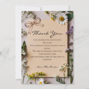 Carte De Remerciements Baby Shower Petite Princesse Fleur Sauvage Rustiqu
