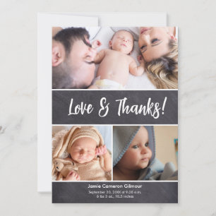 Carte De Remerciements Baby shower photo Collage d'amour vertical et merc