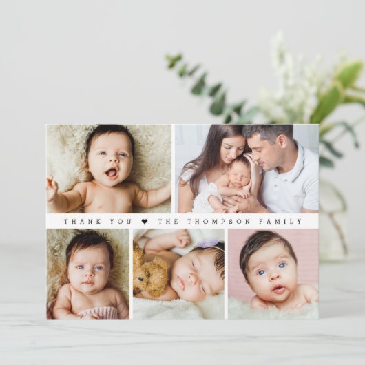 Carte De Remerciements Baby shower Photo Collage simple (Debout devant)