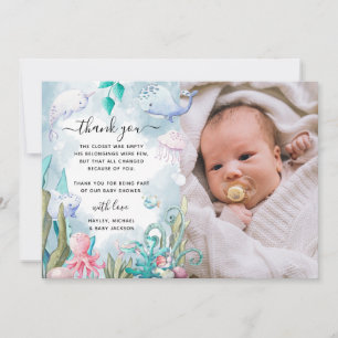 Carte De Remerciements Baby shower photo de couleur d'eau douce sous la m