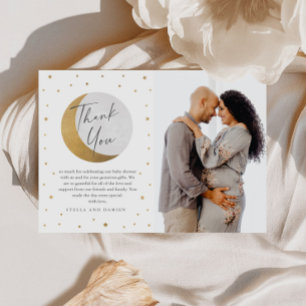 Carte De Remerciements Baby shower photo Gold Moon & Stars
