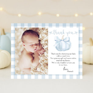 Carte De Remerciements Baby shower photo Little Citrouille Blue Bow