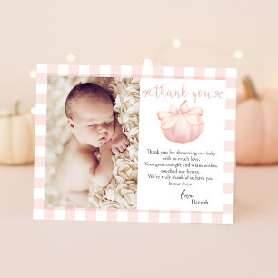 Carte De Remerciements Baby shower photo Little Citrouille Pink Bow