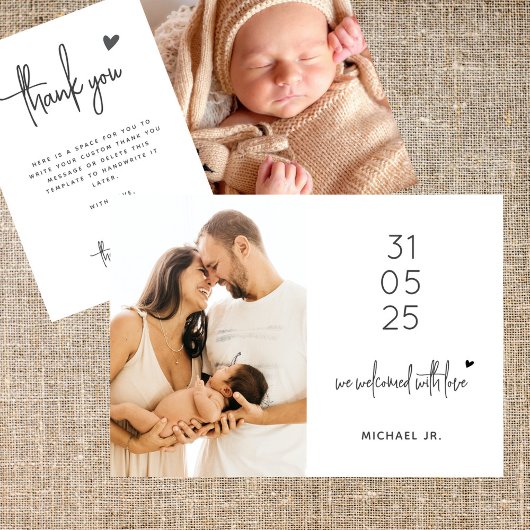 Carte De Remerciements Baby shower photo minimal moderne 2