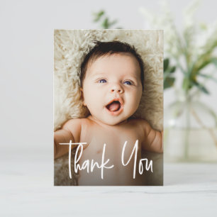 Carte De Remerciements Baby Shower Photo personnalisé moderne écriture ma