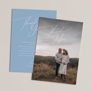 Carte De Remerciements Baby shower photo vertical bleu blanc