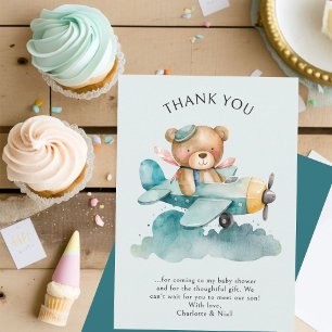 Carte De Remerciements Baby shower pilote de l'ours en peluche