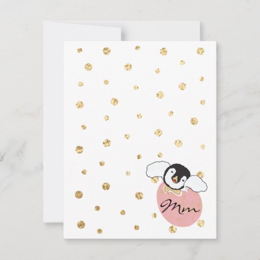 Carte de remerciements Baby shower, "Pingouin rose (Devant)