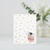 Carte de remerciements Baby shower, "Pingouin rose (Debout devant)
