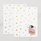 Carte de remerciements Baby shower, "Pingouin rose (Devant / Derrière)