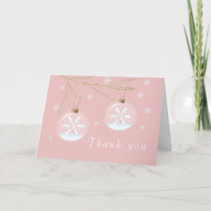 Carte De Remerciements Baby shower Pink Gold Winter Snowflake