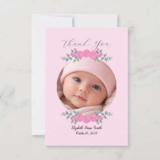 Carte De Remerciements Baby Shower Pink Photo Name Thank you Card Roses