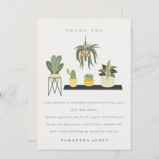 Carte De Remerciements Baby shower Plante Succulent à pois mou (Devant / Derrière)