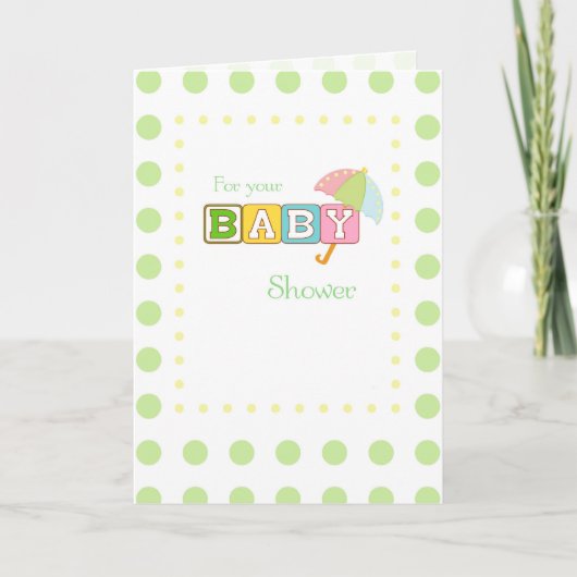 Carte De Remerciements Baby shower, points verts avec parapluie (Devant)
