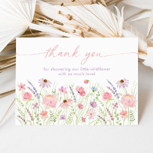 Carte De Remerciements Baby shower Pré Fleur sauvage Pastel Pink