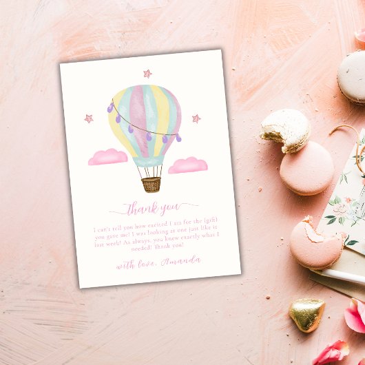 Carte De Remerciements Baby shower Rainbow Hot Air Balloon Cloud Star