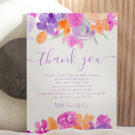 Carte De Remerciements Baby shower romantique pastel violet orangé<br><div class="desc">Romantique pastel orange,  violet et lavande floral merci carte de baby shower avec joli violet orange,  lavande peint à la main feuilles verts fleurs et plus,  avec une typographie de script brossé</div>