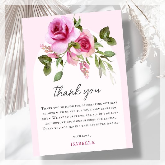 Carte De Remerciements Baby shower rose