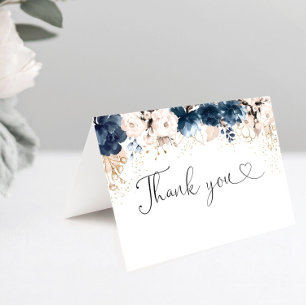 Carte De Remerciements Baby shower Rose bleu et poussiéreux de la marine
