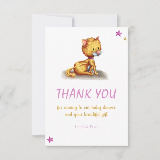 Carte De Remerciements Baby shower rose chat mignon (Devant)