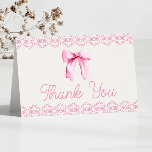 Carte De Remerciements Baby shower rose Coquette Bow