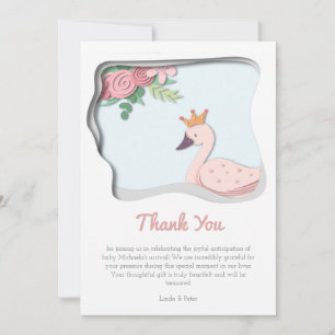 Carte De Remerciements Baby shower rose cygne fille