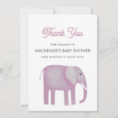 Carte de remerciements Baby shower rose éléphant (Devant)