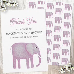 Carte de remerciements Baby shower rose éléphant