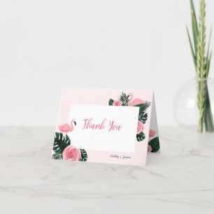 Carte De Remerciements Baby shower Rose Flamant rose rose tropical