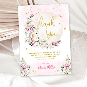 Carte De Remerciements Baby Shower Rose Fleurie Lune