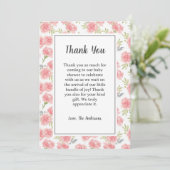 Carte de remerciements Baby shower rose Fleurs (Debout devant)