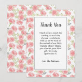 Carte de remerciements Baby shower rose Fleurs (Devant / Derrière)