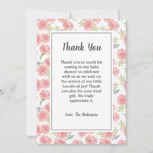 Carte de remerciements Baby shower rose Fleurs
