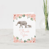 Carte De Remerciements Baby shower rose floral Eléphant fille (Devant)