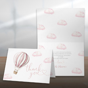 Carte De Remerciements Baby Shower Rose Mignon Montgolfière