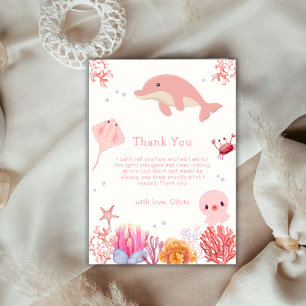 Carte De Remerciements Baby shower Rose mignonne Océan Dauphin Girl
