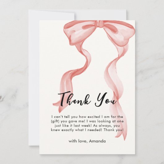 Carte De Remerciements Baby shower rose moderne élégante Bow Girl (Devant)