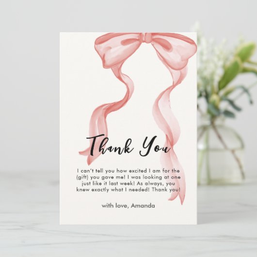 Carte De Remerciements Baby shower rose moderne élégante Bow Girl (Debout devant)