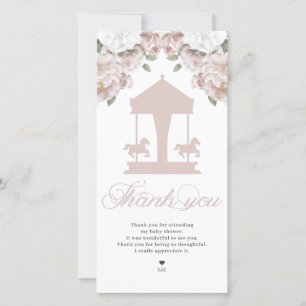Carte De Remerciements Baby shower rose pâle du carrousel