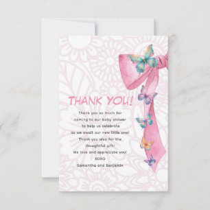 Carte De Remerciements Baby shower rose papillon