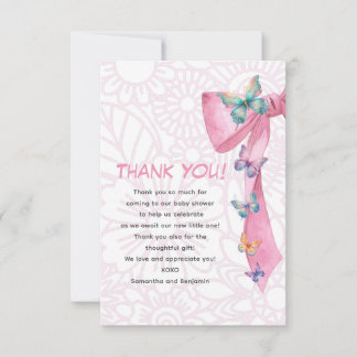 Carte De Remerciements Baby shower rose papillon