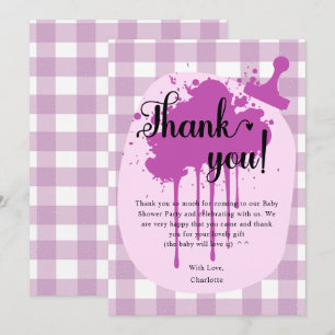 Carte De Remerciements Baby shower rose pastel mignon à carreaux
