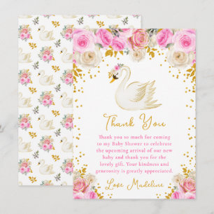 Carte De Remerciements Baby Shower Rose Pink et Or Cygne