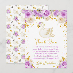 Carte De Remerciements Baby Shower Rose Violette et Or de Cygne