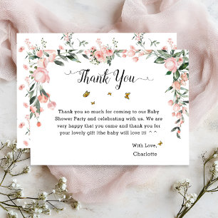 Carte De Remerciements Baby Shower Roses Roses Élégantes avec Papillons